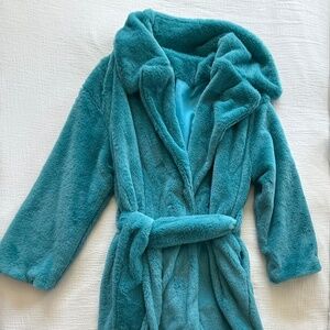 Teal Faux Fur Trench Coat